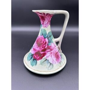 Nippon ewer pitcher hand painted porcelain antique Floral Rose Pattern.